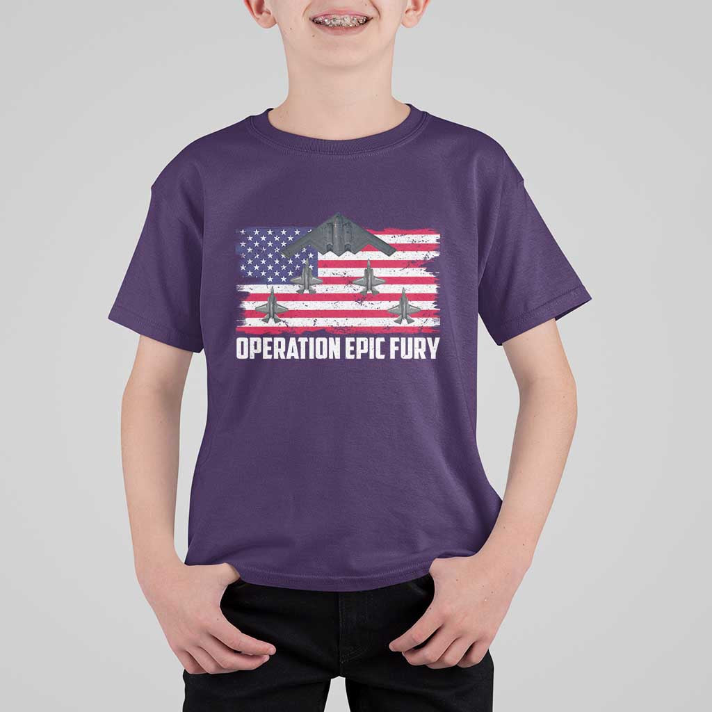 Operation Epic Fury Fighter Jet Formation American Flag T Shirt For Kid B12 Spirit USA Strength and Freedom