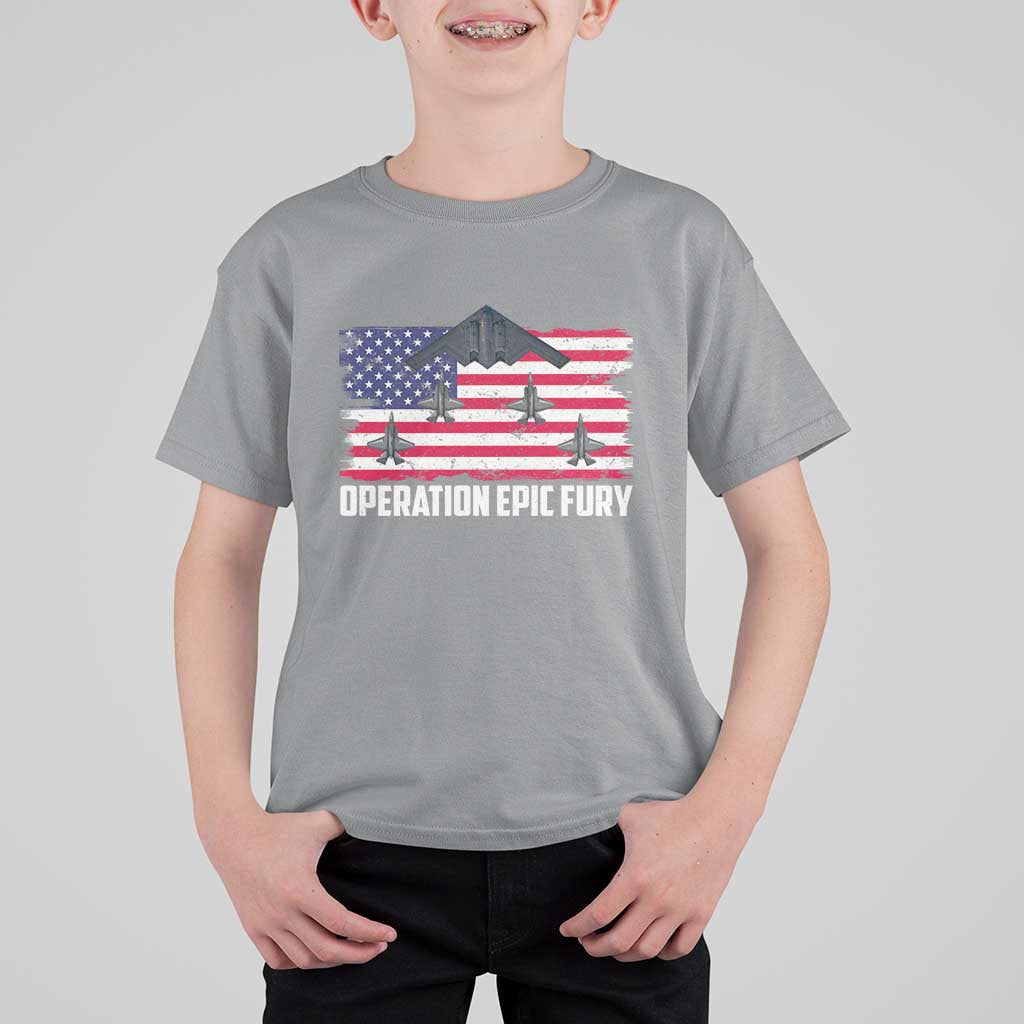 Operation Epic Fury Fighter Jet Formation American Flag T Shirt For Kid B12 Spirit USA Strength and Freedom