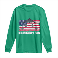 Operation Epic Fury Fighter Jet Formation American Flag Long Sleeve Shirt B12 Spirit USA Strength and Freedom