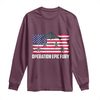 Operation Epic Fury Fighter Jet Formation American Flag Long Sleeve Shirt B12 Spirit USA Strength and Freedom