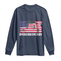 Operation Epic Fury Fighter Jet Formation American Flag Long Sleeve Shirt B12 Spirit USA Strength and Freedom