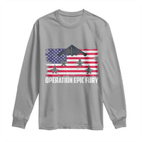 Operation Epic Fury Fighter Jet Formation American Flag Long Sleeve Shirt B12 Spirit USA Strength and Freedom