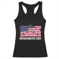 Operation Epic Fury Fighter Jet Formation American Flag Racerback Tank Top B12 Spirit USA Strength and Freedom