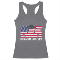 Operation Epic Fury Fighter Jet Formation American Flag Racerback Tank Top B12 Spirit USA Strength and Freedom
