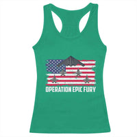 Operation Epic Fury Fighter Jet Formation American Flag Racerback Tank Top B12 Spirit USA Strength and Freedom