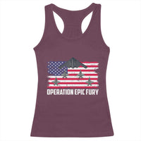 Operation Epic Fury Fighter Jet Formation American Flag Racerback Tank Top B12 Spirit USA Strength and Freedom