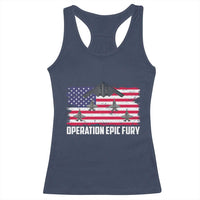 Operation Epic Fury Fighter Jet Formation American Flag Racerback Tank Top B12 Spirit USA Strength and Freedom