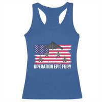 Operation Epic Fury Fighter Jet Formation American Flag Racerback Tank Top B12 Spirit USA Strength and Freedom