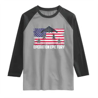 Operation Epic Fury Fighter Jet Formation American Flag Raglan Shirt B12 Spirit USA Strength and Freedom