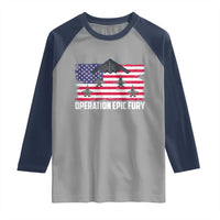 Operation Epic Fury Fighter Jet Formation American Flag Raglan Shirt B12 Spirit USA Strength and Freedom