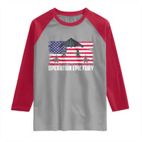 Operation Epic Fury Fighter Jet Formation American Flag Raglan Shirt B12 Spirit USA Strength and Freedom