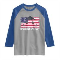 Operation Epic Fury Fighter Jet Formation American Flag Raglan Shirt B12 Spirit USA Strength and Freedom