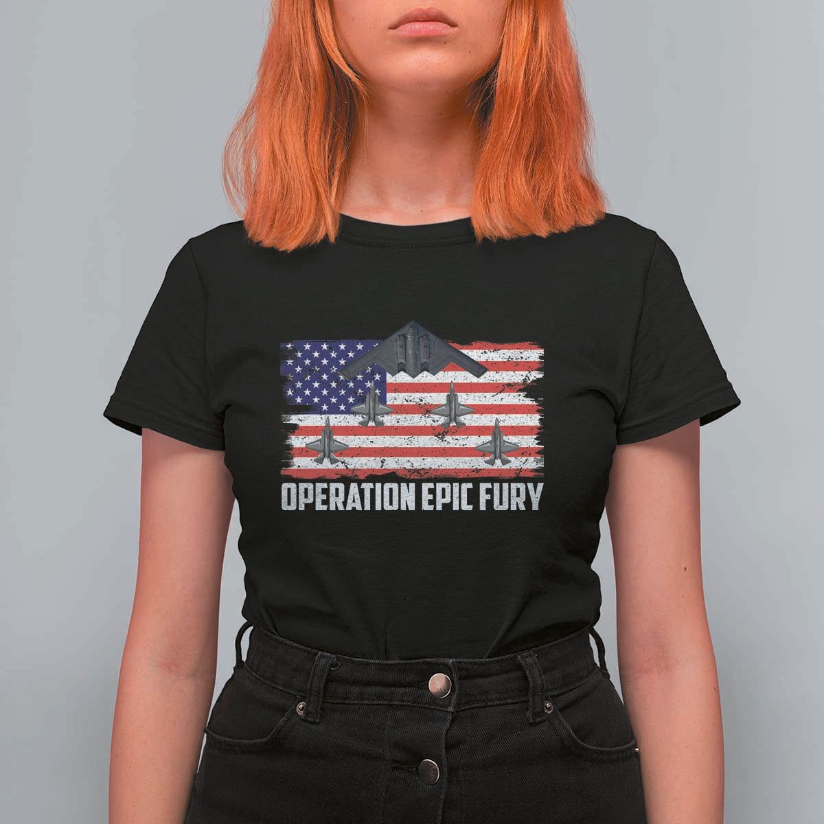 Operation Epic Fury Fighter Jet Formation American Flag T Shirt For Women B12 Spirit USA Strength and Freedom