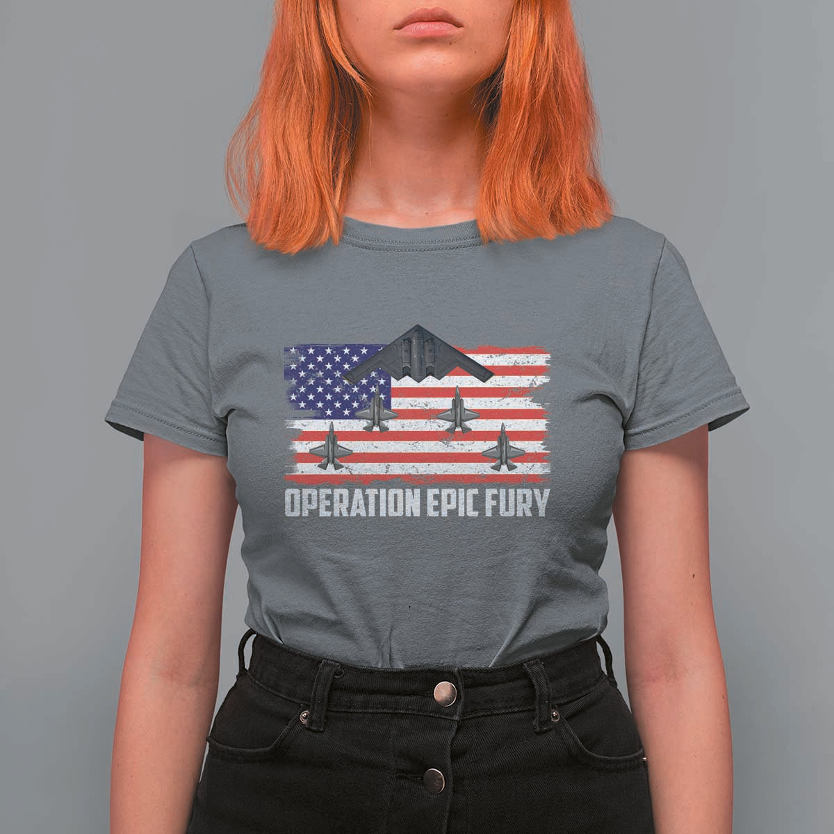 Operation Epic Fury Fighter Jet Formation American Flag T Shirt For Women B12 Spirit USA Strength and Freedom