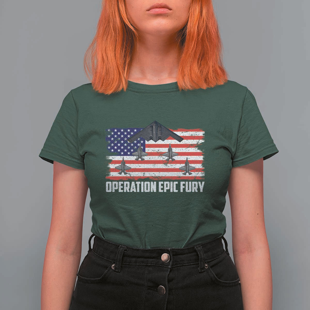 Operation Epic Fury Fighter Jet Formation American Flag T Shirt For Women B12 Spirit USA Strength and Freedom