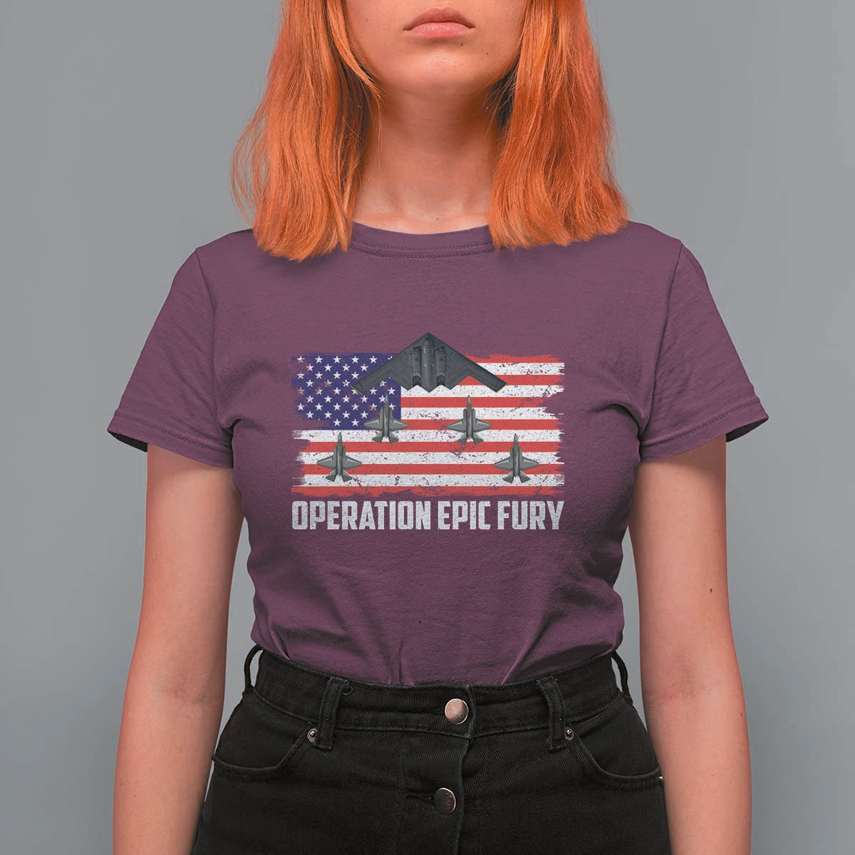 Operation Epic Fury Fighter Jet Formation American Flag T Shirt For Women B12 Spirit USA Strength and Freedom