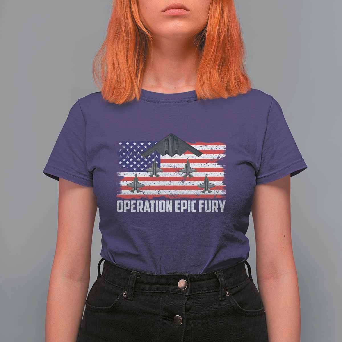 Operation Epic Fury Fighter Jet Formation American Flag T Shirt For Women B12 Spirit USA Strength and Freedom