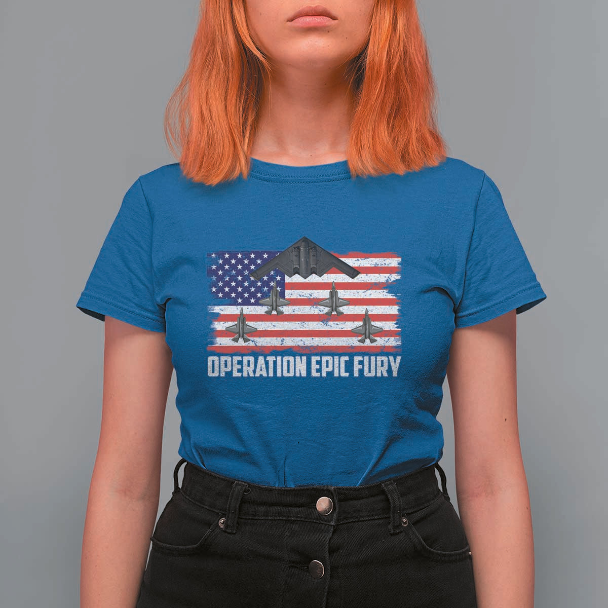 Operation Epic Fury Fighter Jet Formation American Flag T Shirt For Women B12 Spirit USA Strength and Freedom