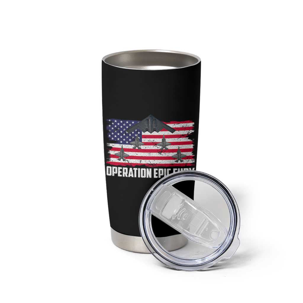 Operation Epic Fury Fighter Jet Formation American Flag Tumbler Cup B12 Spirit USA Strength and Freedom