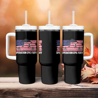 Operation Epic Fury Fighter Jet Formation American Flag Tumbler With Handle B12 Spirit USA Strength and Freedom