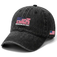 Operation Epic Fury Fighter Jet Formation American Flag Washed Cotton Baseball Cap B12 Spirit USA Strength and Freedom