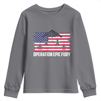 Operation Epic Fury Fighter Jet Formation American Flag Youth Sweatshirt B12 Spirit USA Strength and Freedom