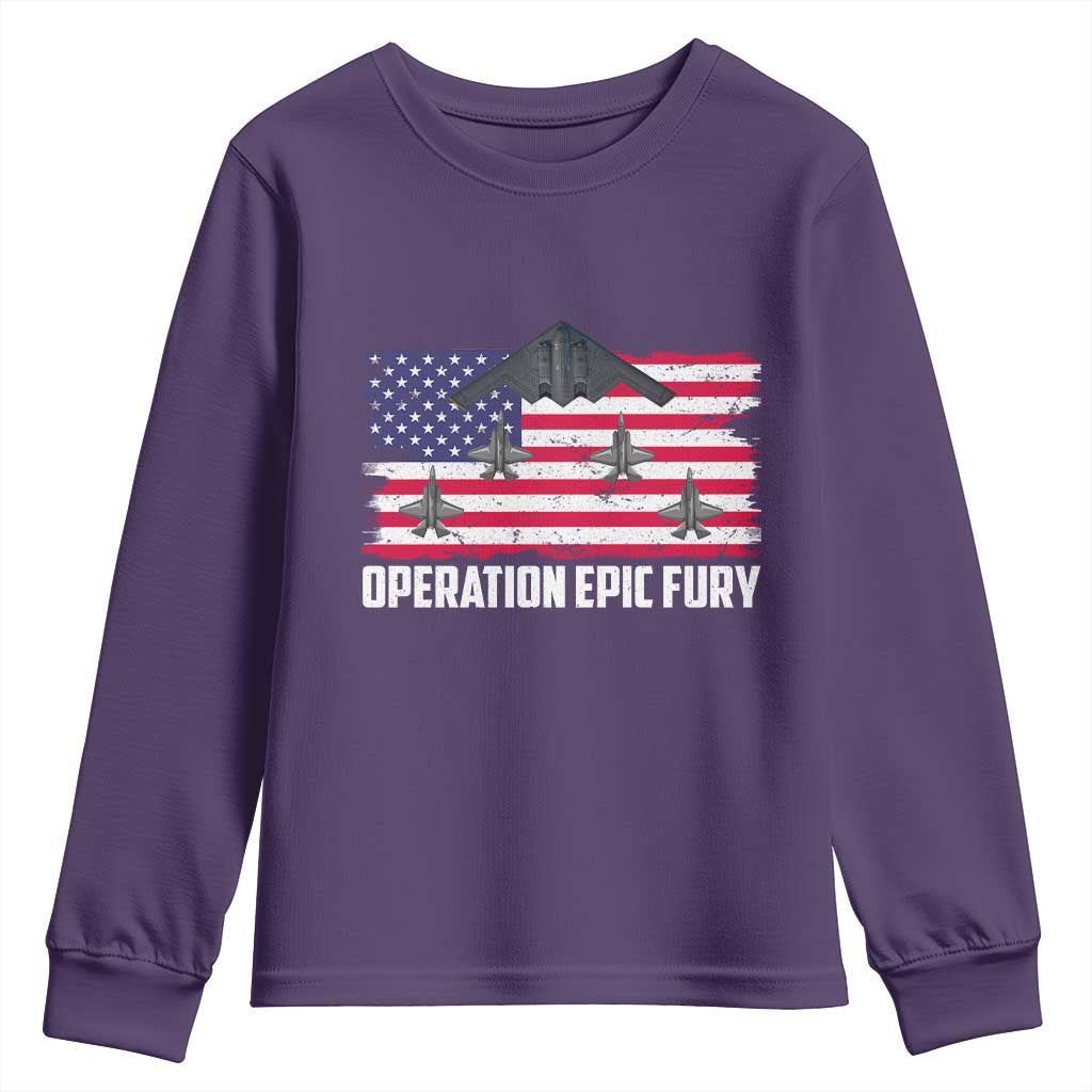 Operation Epic Fury Fighter Jet Formation American Flag Youth Sweatshirt B12 Spirit USA Strength and Freedom