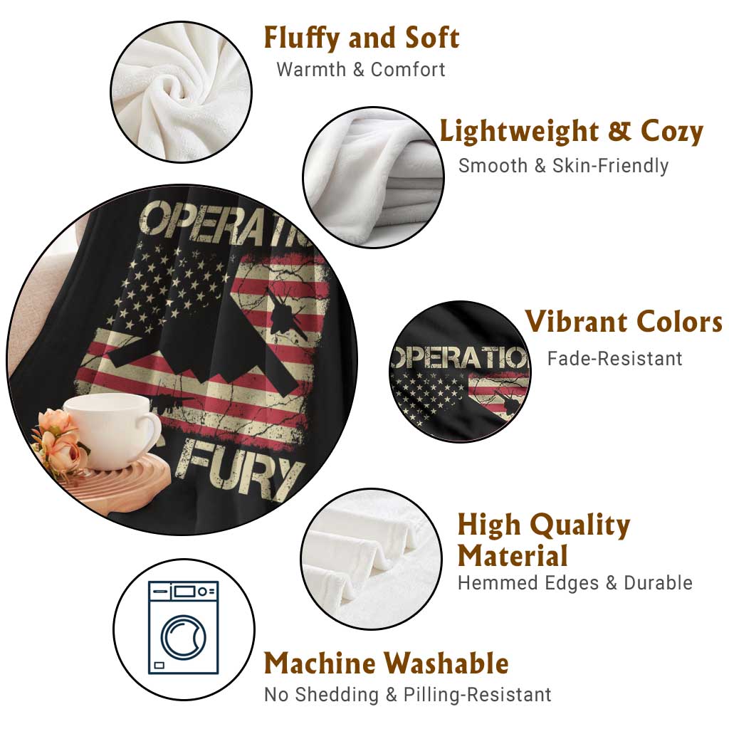 Operation Epic Fury Vintage American Flag Bomber Throw Blanket B2 Spirit Patriotic Strength