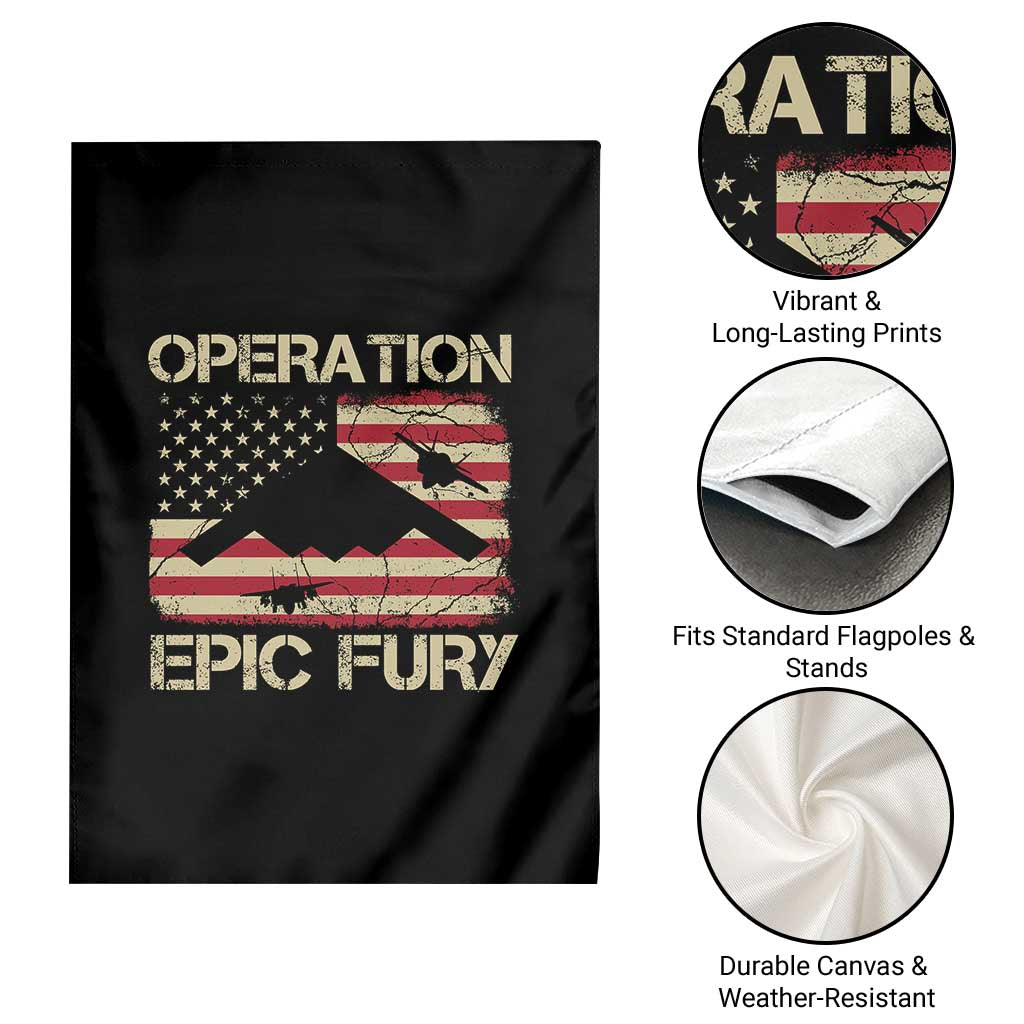 Operation Epic Fury Vintage American Flag Bomber Garden Flag B2 Spirit Patriotic Strength