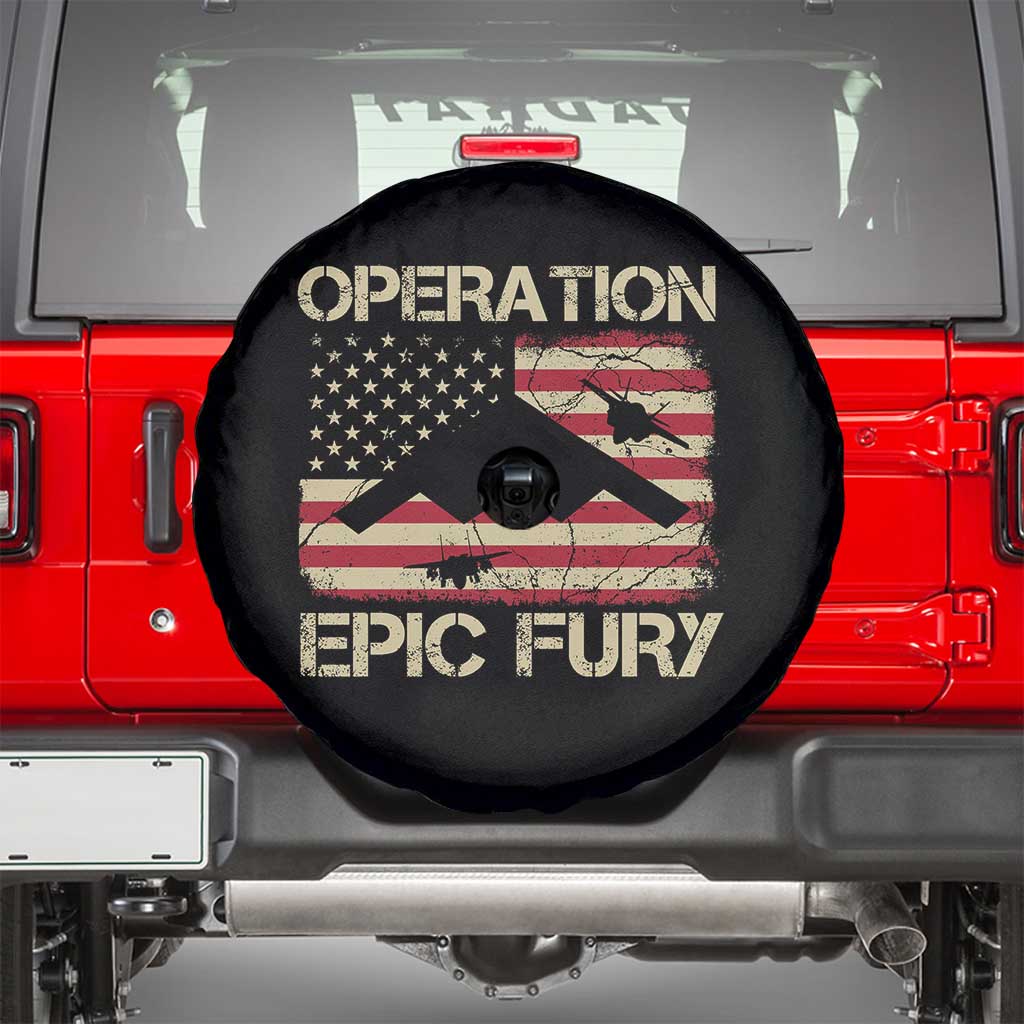 Operation Epic Fury Vintage American Flag Bomber Spare Tire Cover B2 Spirit Patriotic Strength