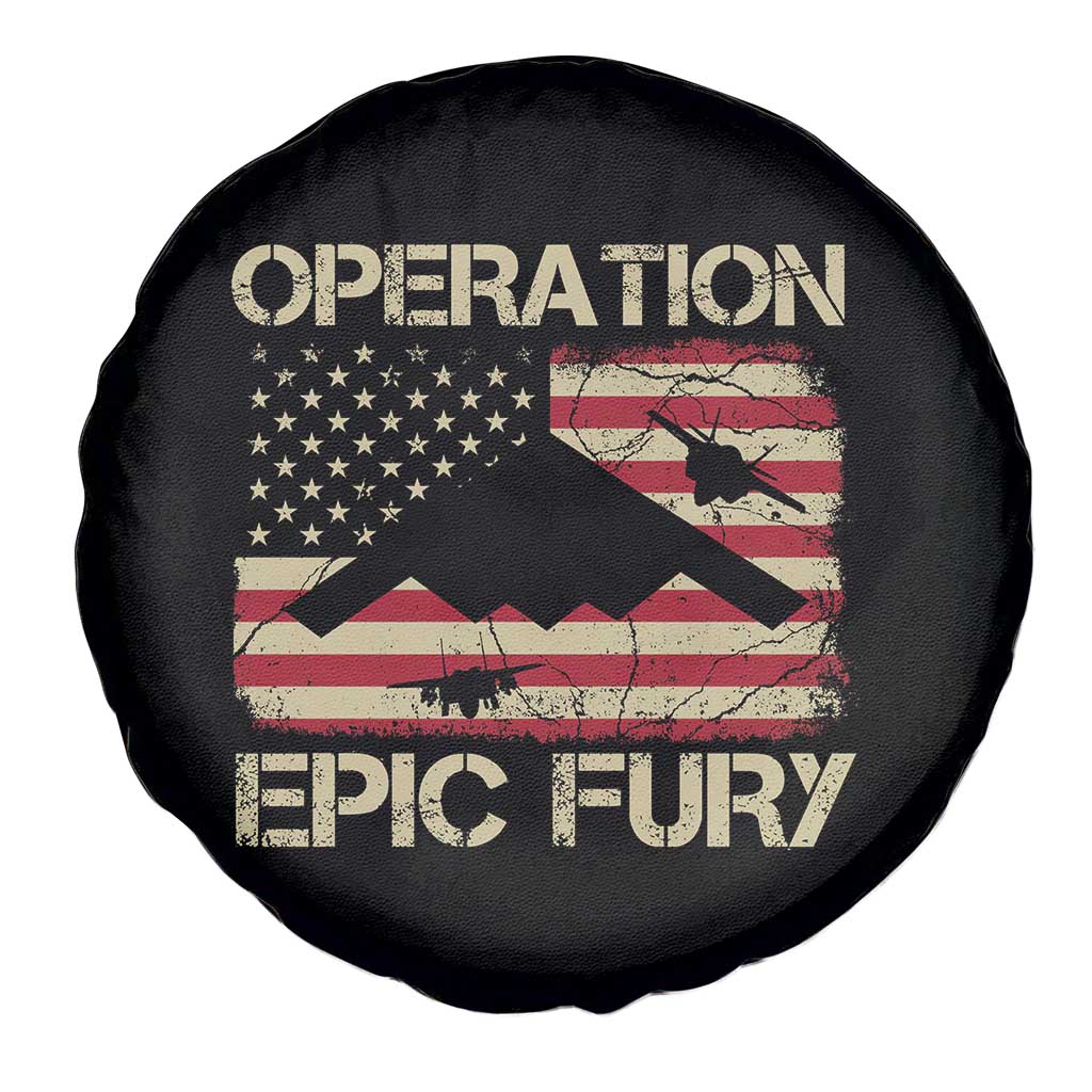 Operation Epic Fury Vintage American Flag Bomber Spare Tire Cover B2 Spirit Patriotic Strength