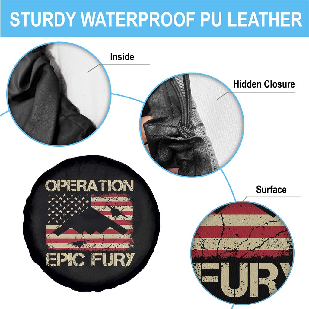 Operation Epic Fury Vintage American Flag Bomber Spare Tire Cover B2 Spirit Patriotic Strength