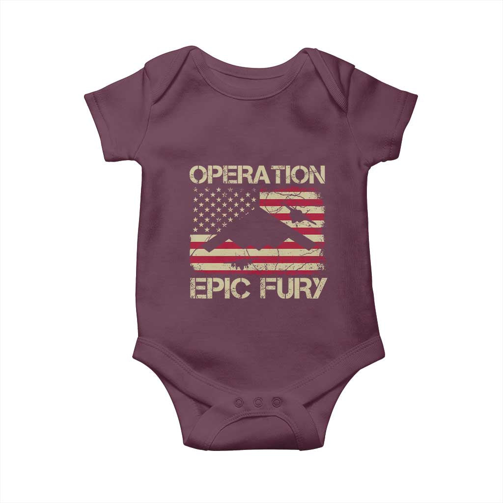 Operation Epic Fury Vintage American Flag Bomber Baby Onesie B2 Spirit Patriotic Strength