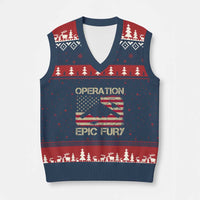 Operation Epic Fury Vintage American Flag Bomber V-Neck Knit Sweater Vest B2 Spirit Patriotic Strength