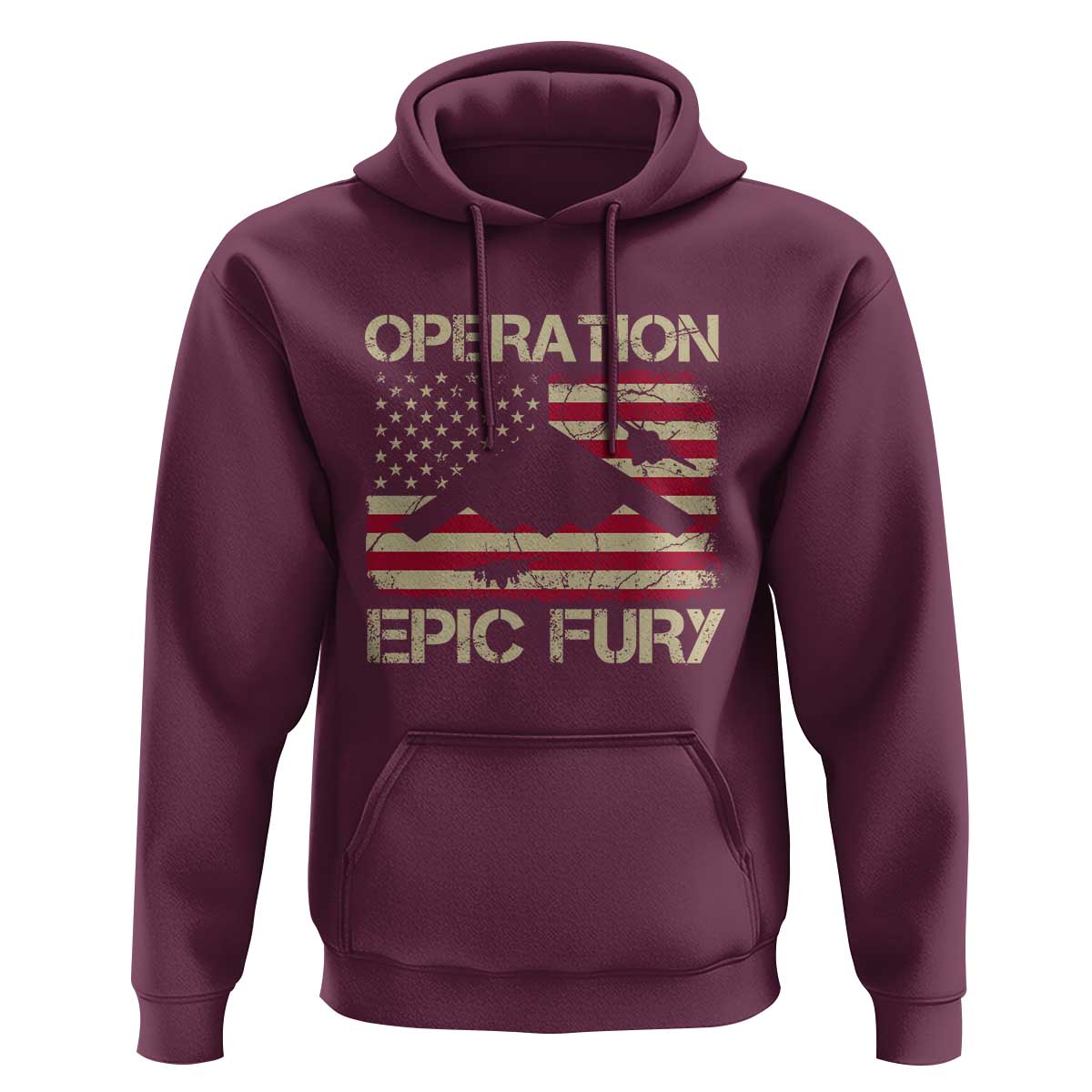 Operation Epic Fury Vintage American Flag Bomber Hoodie B2 Spirit Patriotic Strength