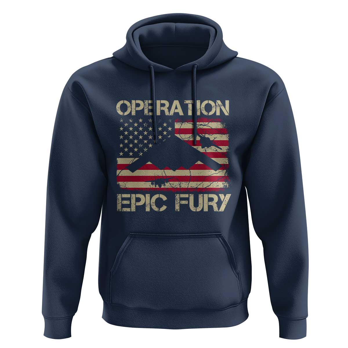 Operation Epic Fury Vintage American Flag Bomber Hoodie B2 Spirit Patriotic Strength