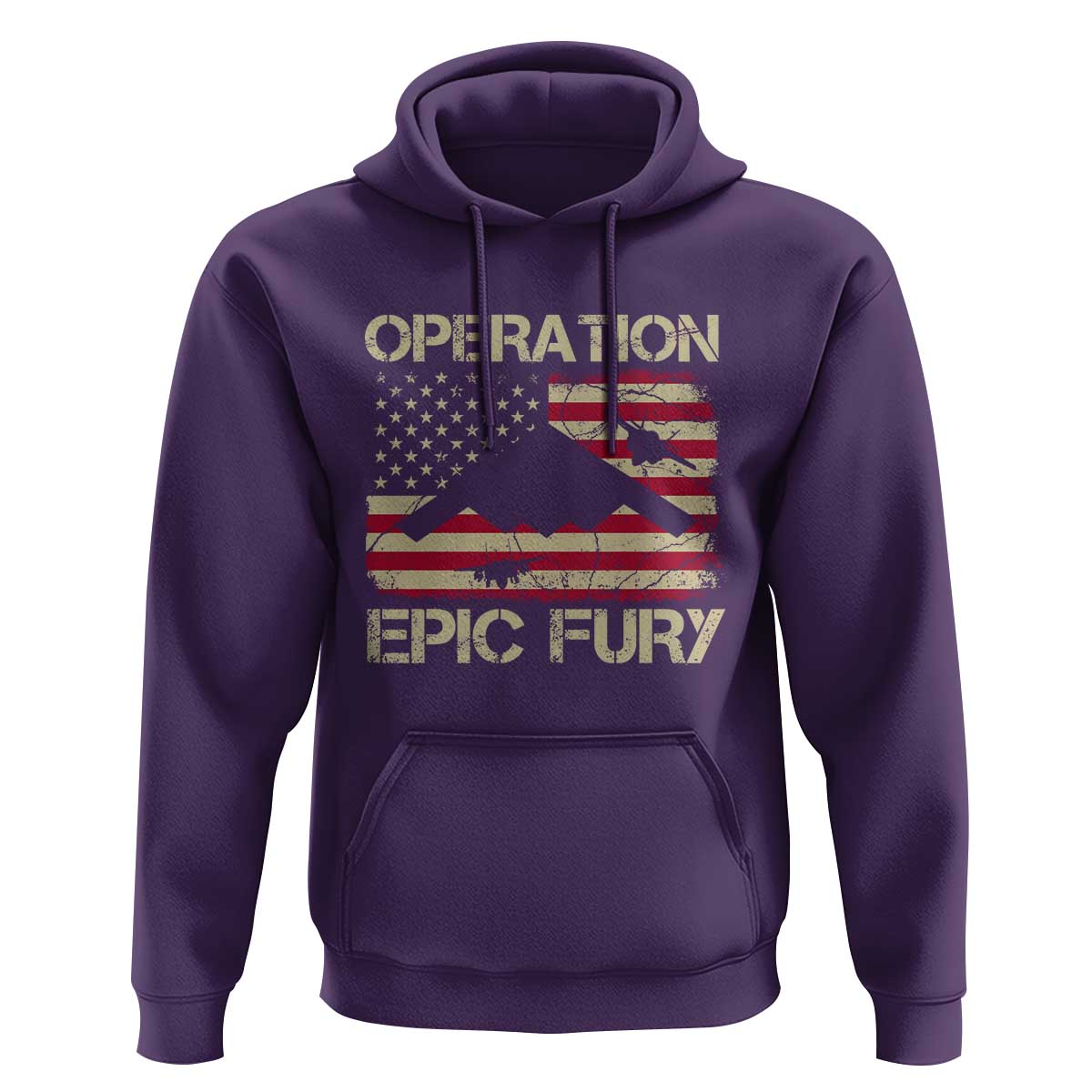 Operation Epic Fury Vintage American Flag Bomber Hoodie B2 Spirit Patriotic Strength