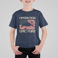Operation Epic Fury Vintage American Flag Bomber T Shirt For Kid B2 Spirit Patriotic Strength