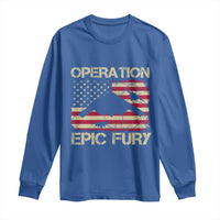 Operation Epic Fury Vintage American Flag Bomber Long Sleeve Shirt B2 Spirit Patriotic Strength