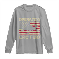 Operation Epic Fury Vintage American Flag Bomber Long Sleeve Shirt B2 Spirit Patriotic Strength