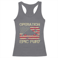 Operation Epic Fury Vintage American Flag Bomber Racerback Tank Top B2 Spirit Patriotic Strength