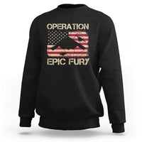 Operation Epic Fury Vintage American Flag Bomber Sweatshirt B2 Spirit Patriotic Strength