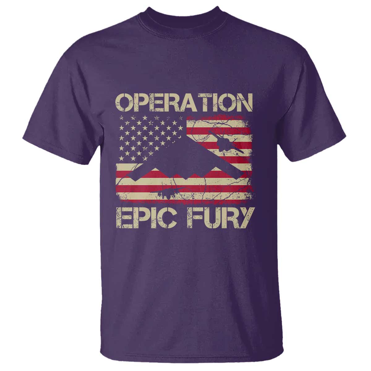 Operation Epic Fury Vintage American Flag Bomber T Shirt B2 Spirit Patriotic Strength
