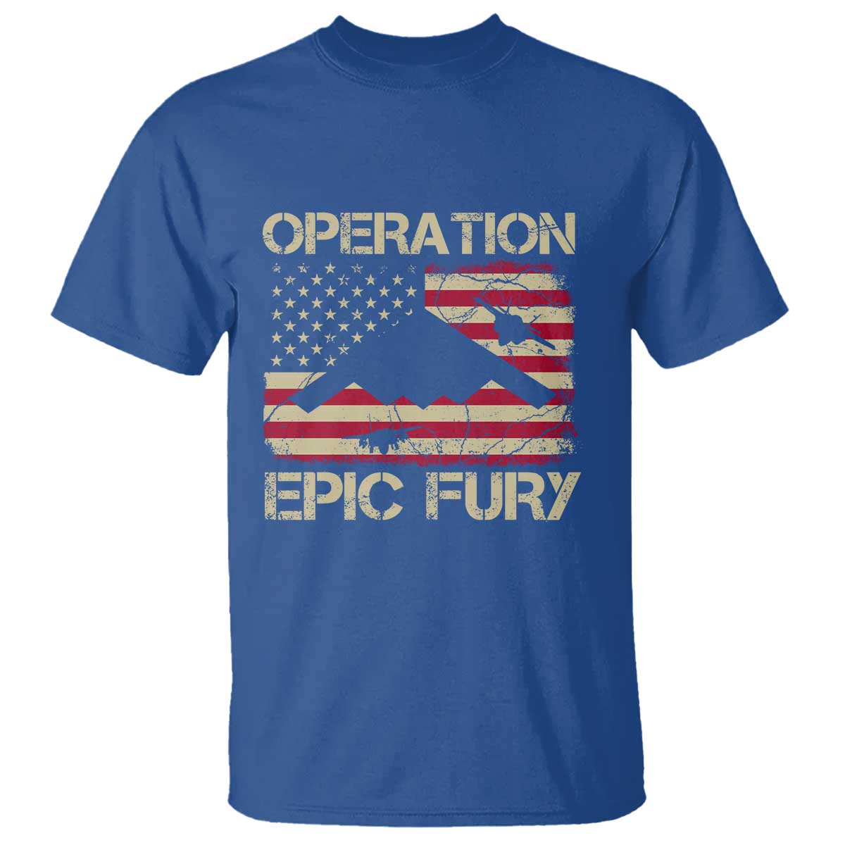 Operation Epic Fury Vintage American Flag Bomber T Shirt B2 Spirit Patriotic Strength