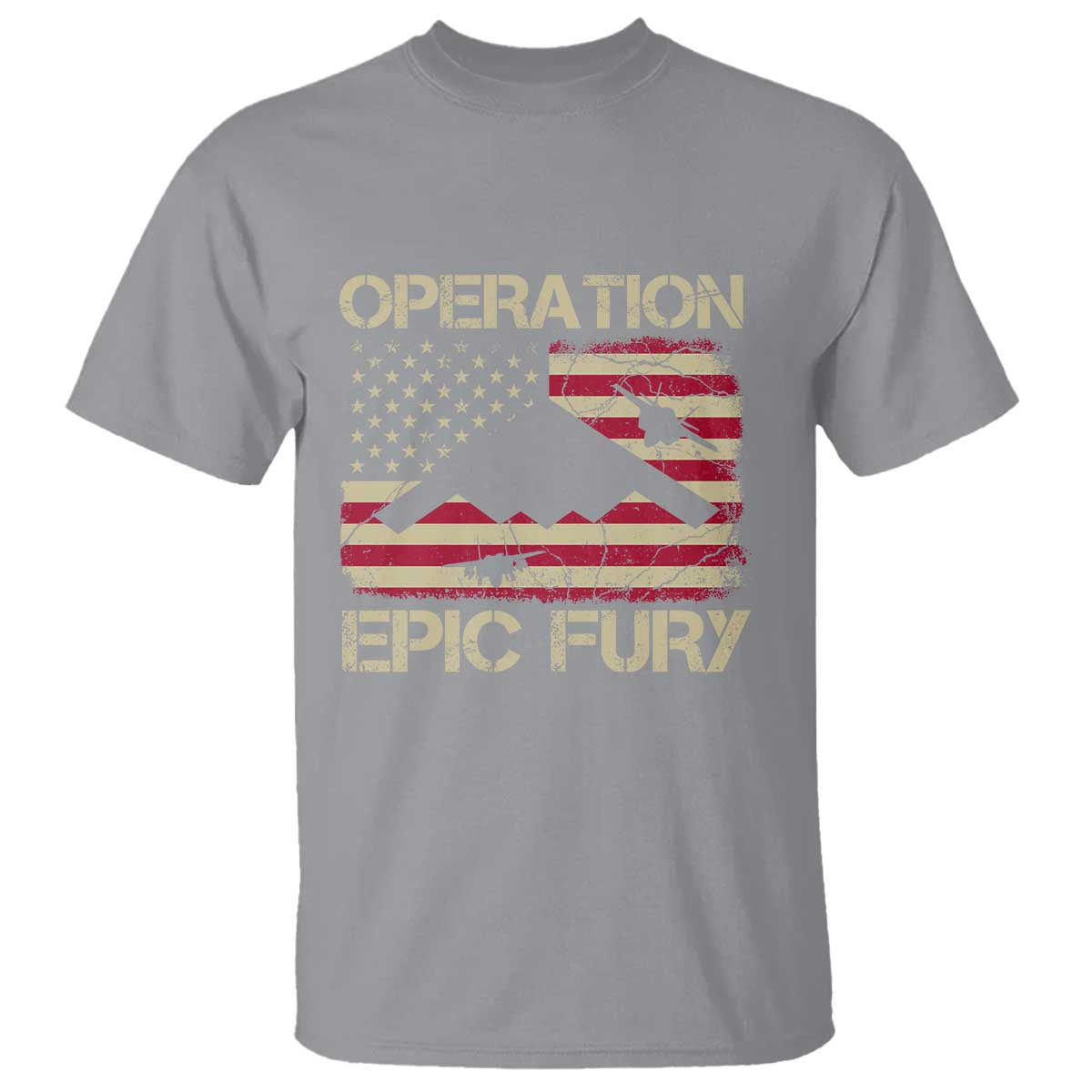 Operation Epic Fury Vintage American Flag Bomber T Shirt B2 Spirit Patriotic Strength