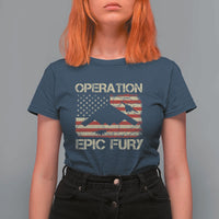 Operation Epic Fury Vintage American Flag Bomber T Shirt For Women B2 Spirit Patriotic Strength