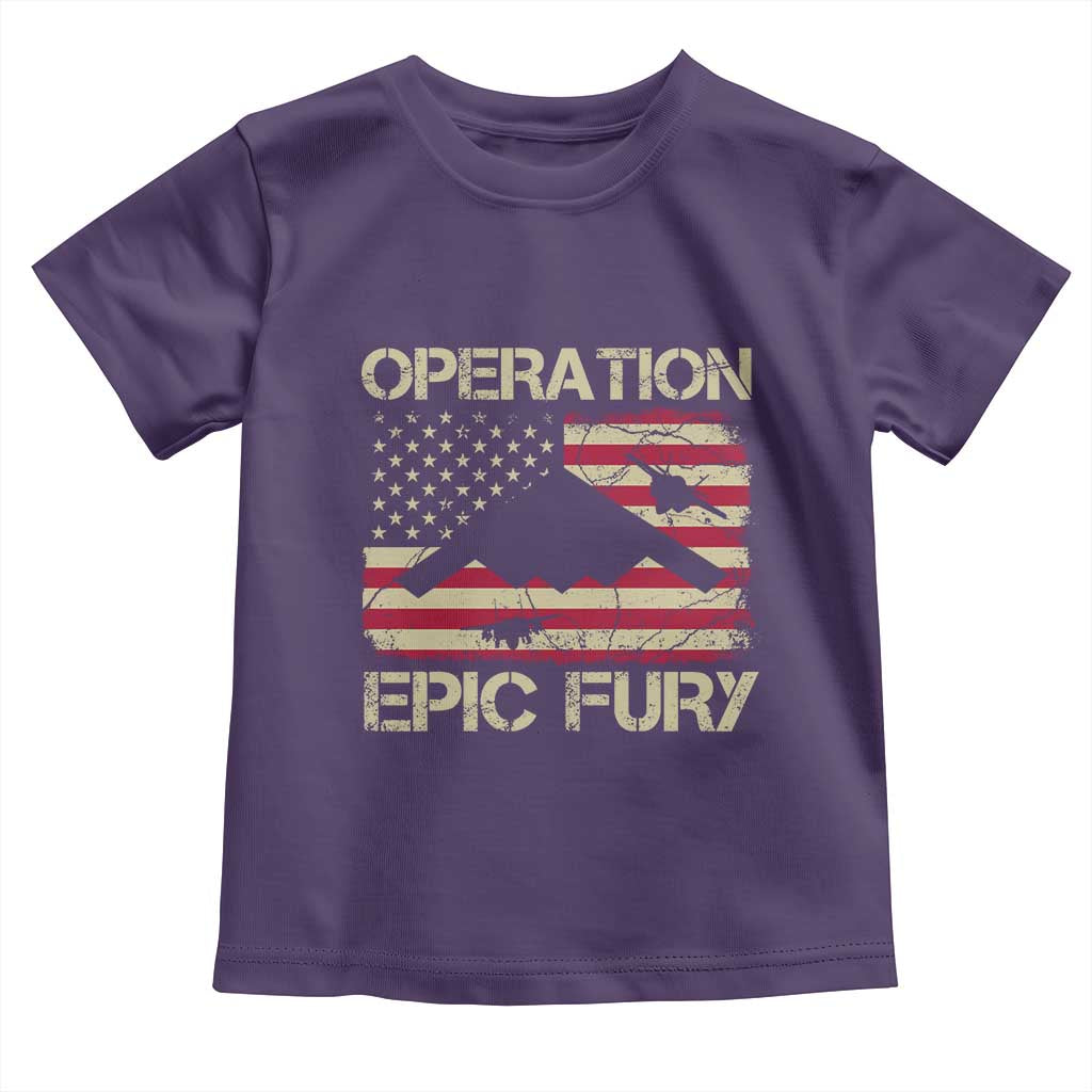 Operation Epic Fury Vintage American Flag Bomber Toddler T Shirt B2 Spirit Patriotic Strength