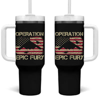Operation Epic Fury Vintage American Flag Bomber Tumbler With Handle B2 Spirit Patriotic Strength