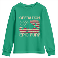 Operation Epic Fury Vintage American Flag Bomber Youth Sweatshirt B2 Spirit Patriotic Strength