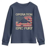 Operation Epic Fury Vintage American Flag Bomber Youth Sweatshirt B2 Spirit Patriotic Strength